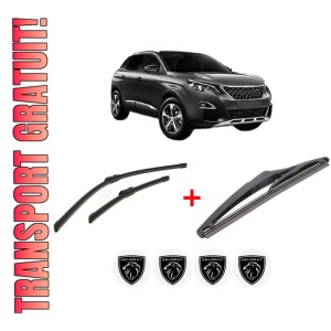 Set 3 stergatoare PEUGEOT 3008 Van (MR_, MC_, MJ_) din 2016, pentru parbriz si luneta fata si spate auto, Bosch Twin, din cauciuc siliconat rezistent, 4 Stickere Auto PEUGEOT