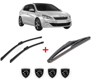 Set 3 stergatoare PEUGEOT 308 Hatchback Van (LB_) din 2015 - 2021, pentru parbriz si luneta fata si spate auto, Bosch Twin, din cauciuc siliconat rezistent, 4 Stickere Auto PEUGEOT v11399
