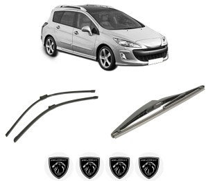 Set 3 stergatoare PEUGEOT 308 SW I (4E_, 4H_) din 2007-2014, pentru parbriz si luneta fata si spate auto, Bosch Twin-Aerotwin, din cauciuc siliconat rezistent, 4 Stickere Auto PEUGEOT - Img 2