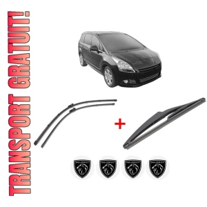Set 3 stergatoare PEUGEOT 5008 I Van (0U_) din 2009 - 2017, pentru parbriz si luneta fata si spate auto, Valeo Silencio, din cauciuc siliconat rezistent, 4 Stickere Auto PEUGEOT