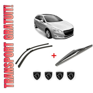 Set 3 stergatoare PEUGEOT 508 SW Estate Van (8E_) din 2011 - 2018, pentru parbriz si luneta fata si spate auto, Bosch Twin, din cauciuc siliconat rezistent, 4 Stickere Auto PEUGEOT