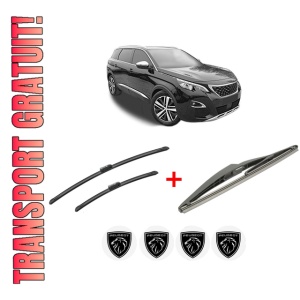 Set 3 stergatoare PEUGEOT 508 SW II (FC_, FJ_, F4_) din 2018, pentru parbriz si luneta fata si spate auto, Bosch Twin, din cauciuc siliconat rezistent, 4 Stickere Auto PEUGEOT