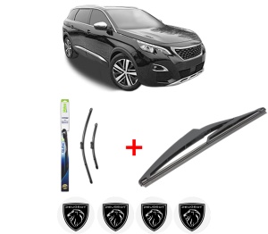 Set 3 stergatoare PEUGEOT 508 SW II (FC_, FJ_, F4_) din 2018, pentru parbriz si luneta fata si spate auto, Valeo Silencio, din cauciuc siliconat rezistent, 4 Stickere Auto PEUGEOT v15064