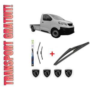 Set 3 stergatoare PEUGEOT EXPERT Platform/Chassis (V_) din 2016 - 2023, pentru parbriz si luneta fata si spate auto, Valeo Silencio, din cauciuc siliconat rezistent, 4 Stickere Auto PEUGEOT