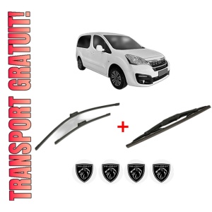 Set 3 stergatoare PEUGEOT PARTNER ORIGIN Box Body/MPV (G_) din 2008 - 2015, pentru parbriz si luneta fata si spate auto, Bosch Twin, din cauciuc siliconat rezistent, 4 Stickere Auto PEUGEOT