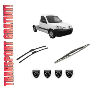 Set 3 stergatoare PEUGEOT PARTNER Platform/Chassis (5_, G_) din 1997-2008, pentru parbriz si luneta fata si spate auto, Bosch Twin-Aerotwin Retrofit, din cauciuc siliconat rezistent, 4 Stickere Auto PEUGEOT