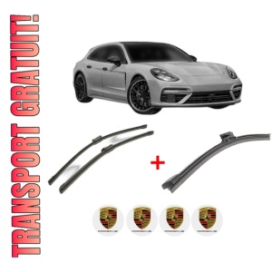Set 3 stergatoare PORSCHE PANAMERA Sport Turismo (971) din 2017 - 2023, pentru parbriz si luneta fata si spate auto, Bosch Aerotwin, din cauciuc siliconat rezistent, 4 Stickere Auto PORSCHE