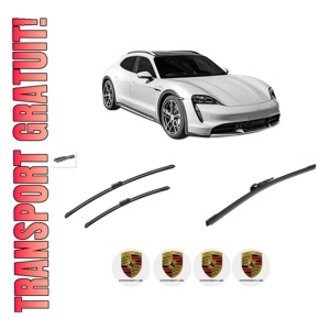 Set 3 stergatoare PORSCHE TAYCAN Cross Turismo (Y1B) din 2020-2023, pentru parbriz si luneta fata si spate auto, Bosch Aerotwin-Aerotwin, din cauciuc siliconat rezistent, 4 Stickere Auto PORSCHE