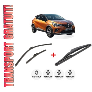 Set 3 stergatoare RENAULT CAPTUR II (HF_) din 2020, pentru parbriz si luneta fata si spate auto, Bosch Twin, din cauciuc siliconat rezistent, 4 Stickere Auto RENAULT
