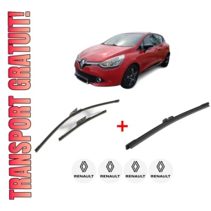 Set 3 stergatoare RENAULT CLIO IV (BH_) din 2012 - 2021, pentru parbriz si luneta fata si spate auto, Bosch Aerotwin, din cauciuc siliconat rezistent, 4 Stickere Auto RENAULT