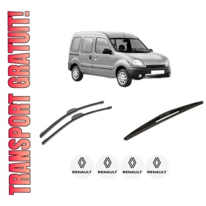 Set 3 stergatoare RENAULT KANGOO (KC0/1_) din 1997-2010, pentru parbriz si luneta fata si spate auto, Bosch Twin-Aerotwin Retrofit, din cauciuc siliconat rezistent, 4 Stickere Auto RENAULT