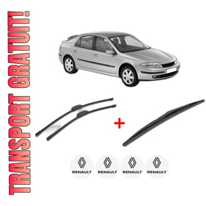 Set 3 stergatoare RENAULT LAGUNA II (BG0/1_) din 2001 - 2007, pentru parbriz si luneta fata si spate auto, Bosch Twin, din cauciuc siliconat rezistent, 4 Stickere Auto RENAULT
