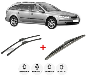 Set 3 stergatoare RENAULT LAGUNA II Grandtour (KG0/1_) din 2001 - 2007, pentru parbriz si luneta fata si spate auto, Bosch Twin, din cauciuc siliconat rezistent, 4 Stickere Auto RENAULT v7985