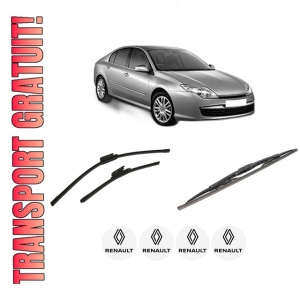 Set 3 stergatoare RENAULT LAGUNA III (BT0/1) din 2007-2015, pentru parbriz si luneta fata si spate auto, Bosch Twin-Aerotwin, din cauciuc siliconat rezistent, 4 Stickere Auto RENAULT