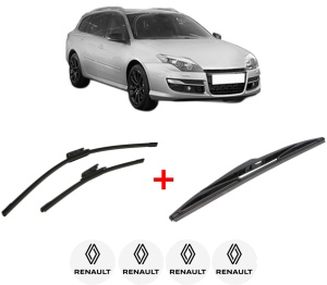 Set 3 stergatoare RENAULT LAGUNA III Grandtour (KT0/1) din 2007 - 2015, pentru parbriz si luneta fata si spate auto, Bosch Twin, din cauciuc siliconat rezistent, 4 Stickere Auto RENAULT v8405