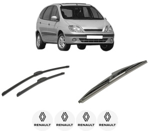 Set 3 stergatoare RENAULT SCENIC I MPV (JA0/1_, FA0_) din 1999-2003, pentru parbriz si luneta fata si spate auto, Bosch Twin-Aerotwin Retrofit, din cauciuc siliconat rezistent, 4 Stickere Auto RENAULT - Img 2