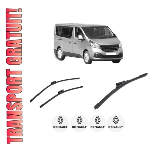 Set 3 stergatoare RENAULT TRAFIC III Bus (JG_) din 2014-2021, pentru parbriz si luneta fata si spate auto, Bosch Aerotwin-Aerotwin Multi, din cauciuc siliconat rezistent, 4 Stickere Auto RENAULT