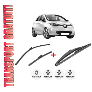 Set 3 stergatoare RENAULT ZOE (BFM_) din 2012, pentru parbriz si luneta fata si spate auto, Valeo Silencio, din cauciuc siliconat rezistent, 4 Stickere Auto RENAULT