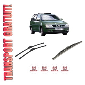 Set 3 stergatoare SEAT CORDOBA VARIO Estate Van (6K5) din 2000-2002, pentru parbriz si luneta fata si spate auto, Bosch Twin-Aerotwin Retrofit, din cauciuc siliconat rezistent, 4 Stickere Auto SEAT