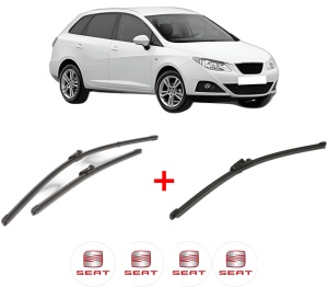 Set 3 stergatoare SEAT IBIZA IV ST (6J8, 6P8) din 2010 - 2016, pentru parbriz si luneta fata si spate auto, Valeo Silencio Xtrm, din cauciuc siliconat rezistent, 4 Stickere Auto SEAT v15004