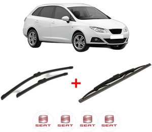 Set 3 stergatoare SEAT IBIZA IV ST (6J8, 6P8) din 2010 - 2016, pentru parbriz si luneta fata si spate auto, Bosch Twin, din cauciuc siliconat rezistent, 4 Stickere Auto SEAT v7685