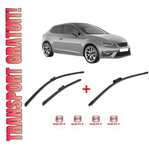 Set 3 stergatoare SEAT LEON SC (5F5) din 2013 - 2018, pentru parbriz si luneta fata si spate auto, Bosch Aerotwin, din cauciuc siliconat rezistent, 4 Stickere Auto SEAT