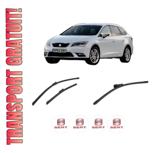 Set 3 stergatoare SEAT LEON ST Estate Van (5F8) din 2014-2020, pentru parbriz si luneta fata si spate auto, Bosch Aerotwin-Aerotwin, din cauciuc siliconat rezistent, 4 Stickere Auto SEAT
