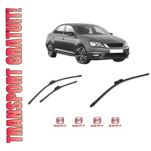 Set 3 stergatoare SEAT TOLEDO IV (KG3) din 2012-2019, pentru parbriz si luneta fata si spate auto, Bosch Aerotwin-Aerotwin, din cauciuc siliconat rezistent, 4 Stickere Auto SEAT