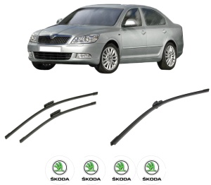 Set 3 stergatoare SKODA Octavia II (1Z3) din 2004-2013, pentru parbriz si luneta fata si spate auto, Bosch Aerotwin-Aerotwin Multi, din cauciuc siliconat rezistent, 4 Stickere Auto SKODA - Img 2
