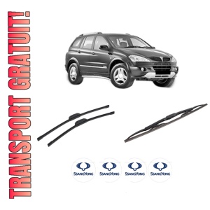 Set 3 stergatoare SSANGYONG Actyon I din 2005-2013, pentru parbriz si luneta fata si spate auto, Bosch Twin-Aerotwin Retrofit, din cauciuc siliconat rezistent, 4 Stickere Auto SSANGYONG