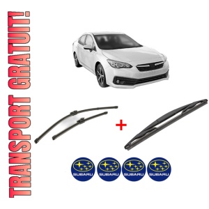 Set 3 stergatoare SUBARU IMPREZA Hatchback (GT_) din 2016, pentru parbriz si luneta fata si spate auto, Valeo Silencio, din cauciuc siliconat rezistent, 4 Stickere Auto SUBARU