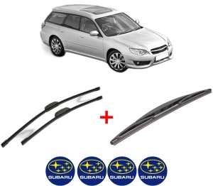 Set 3 stergatoare SUBARU LEGACY IV Estate (BP) din 2003 - 2009, pentru parbriz si luneta fata si spate auto, Bosch Twin, din cauciuc siliconat rezistent, 4 Stickere Auto SUBARU v4805