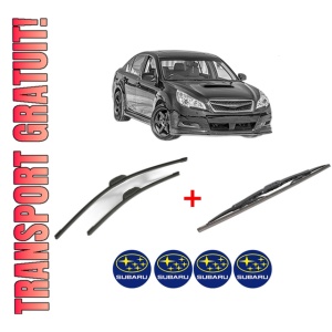 Set 3 stergatoare SUBARU LEGACY V (BM) din 2010 - 2014, pentru parbriz si luneta fata si spate auto, Bosch Twin, din cauciuc siliconat rezistent, 4 Stickere Auto SUBARU