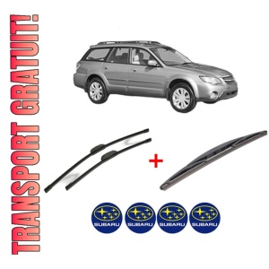 Set 3 stergatoare SUBARU OUTBACK (BL, BP) din 2003 - 2009, pentru parbriz si luneta fata si spate auto, Bosch Twin, din cauciuc siliconat rezistent, 4 Stickere Auto SUBARU