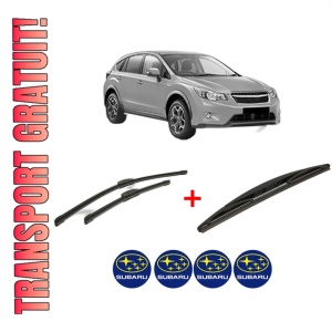 Set 3 stergatoare SUBARU XV (_GP_) din 2012 - 2017, pentru parbriz si luneta fata si spate auto, Bosch Twin, din cauciuc siliconat rezistent, 4 Stickere Auto SUBARU
