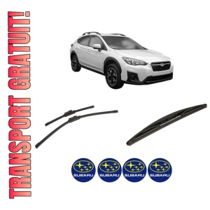 Set 3 stergatoare SUBARU XV (GT) din 2017-2019, pentru parbriz si luneta fata si spate auto, Bosch Twin-Aerotwin, din cauciuc siliconat rezistent, 4 Stickere Auto SUBARU