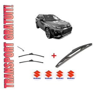Set 3 stergatoare SUZUKI ACROSS (A5Z_) din 2020, pentru parbriz si luneta fata si spate auto, Valeo Silencio, din cauciuc siliconat rezistent, 4 Stickere Auto SUZUKI