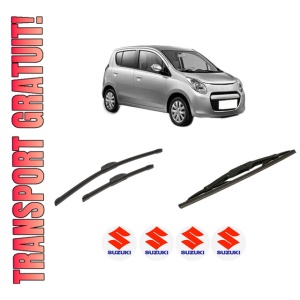 Set 3 stergatoare SUZUKI ALTO VII (GF, HA25_, HA35_) din 2009-2012, pentru parbriz si luneta fata si spate auto, Bosch Twin-Aerotwin Retrofit, din cauciuc siliconat rezistent, 4 Stickere Auto SUZUKI