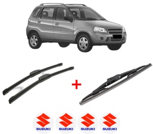 Set 3 stergatoare SUZUKI IGNIS I (FH) din 2000 - 2005, pentru parbriz si luneta fata si spate auto, Bosch Twin, din cauciuc siliconat rezistent, 4 Stickere Auto SUZUKI v3780