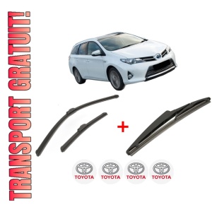 Set 3 stergatoare TOYOTA AURIS Estate (_E18_) din 2013 - 2018, pentru parbriz si luneta fata si spate auto, Bosch Twin, din cauciuc siliconat rezistent, 4 Stickere Auto TOYOTA