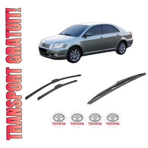 Set 3 stergatoare TOYOTA AVENSIS (_T25_) din 2003-2008, pentru parbriz si luneta fata si spate auto, Bosch Twin-Aerotwin Retrofit, din cauciuc siliconat rezistent, 4 Stickere Auto TOYOTA