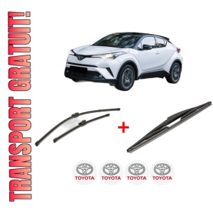 Set 3 stergatoare TOYOTA C-HR (_X1_) din 2016, pentru parbriz si luneta fata si spate auto, Valeo Silencio, din cauciuc siliconat rezistent, 4 Stickere Auto TOYOTA