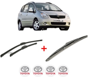 Set 3 stergatoare TOYOTA COROLLA Verso (_E12_) din 2001 - 2004, pentru parbriz si luneta fata si spate auto, Bosch Twin, din cauciuc siliconat rezistent, 4 Stickere Auto TOYOTA v4990