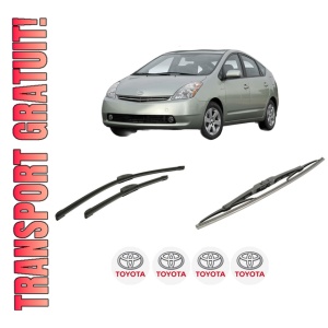 Set 3 stergatoare TOYOTA PRIUS Liftback (_W2_) din 2003-2009, pentru parbriz si luneta fata si spate auto, Bosch Twin-Aerotwin Retrofit, din cauciuc siliconat rezistent, 4 Stickere Auto TOYOTA