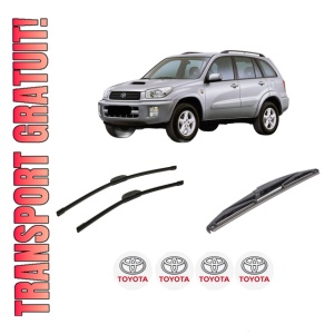 Set 3 stergatoare TOYOTA RAV 4 II (_A2_) din 2000-2005, pentru parbriz si luneta fata si spate auto, Bosch Twin-Aerotwin Retrofit, din cauciuc siliconat rezistent, 4 Stickere Auto TOYOTA