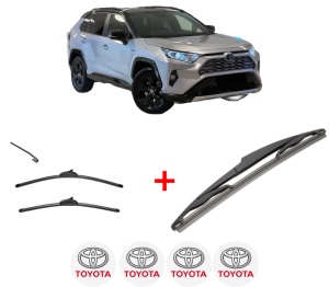 Set 3 stergatoare TOYOTA RAV 4 V VAN (_A5_, _H5_) din 2018, pentru parbriz si luneta fata si spate auto, Valeo Silencio, din cauciuc siliconat rezistent, 4 Stickere Auto TOYOTA v13204