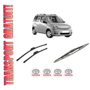 Set 3 stergatoare TOYOTA YARIS VERSO (_P2_) din 1999-2005, pentru parbriz si luneta fata si spate auto, Bosch Twin-Aerotwin Retrofit, din cauciuc siliconat rezistent, 4 Stickere Auto TOYOTA