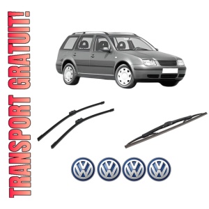 Set 3 stergatoare Volkswagen BORA Variant (1J6) din 1999-2005, pentru parbriz si luneta fata si spate auto, Bosch Twin-Aerotwin, din cauciuc siliconat rezistent, 4 Stickere Auto Volkswagen