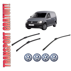 Set 3 stergatoare Volkswagen CADDY III Box Body/MPV (2KA, 2KH, 2CA, 2CH) din 2004-2015, pentru parbriz si luneta fata si spate auto, Bosch Aerotwin-Aerotwin, din cauciuc siliconat rezistent, 4 Stickere Auto Volkswagen