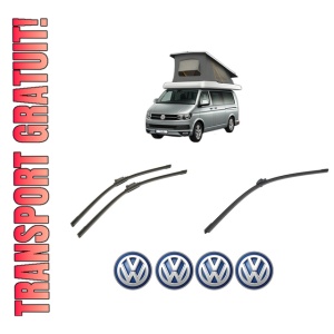 Set 3 stergatoare Volkswagen CALIFORNIA T6 Camper (SGC, SGG, SHC) din 2015-2024, pentru parbriz si luneta fata si spate auto, Bosch Aerotwin-Aerotwin, din cauciuc siliconat rezistent, 4 Stickere Auto Volkswagen